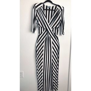 Black and White Striped Maxi Dress | Slit Sides